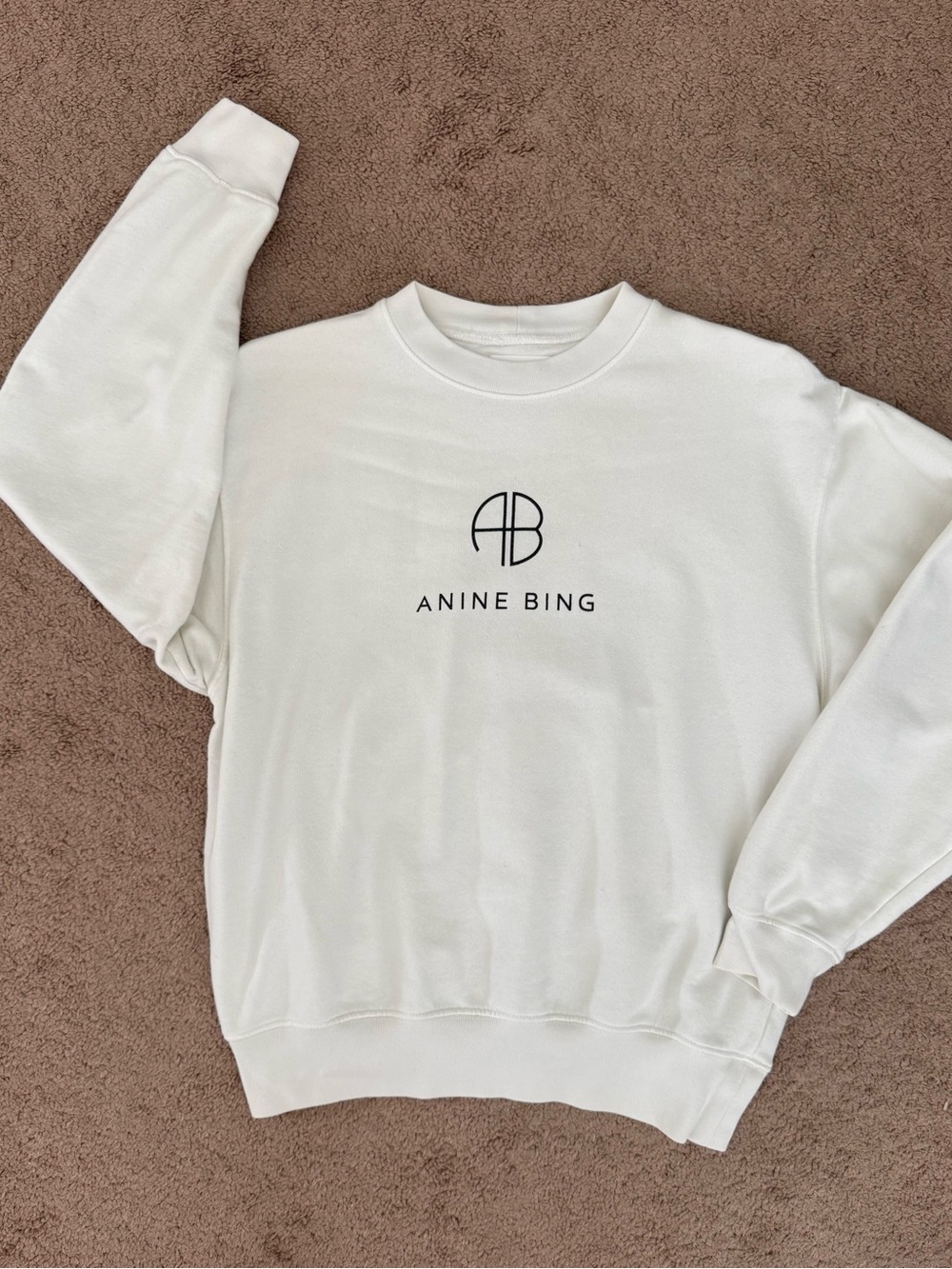 Anine Bing White Logo Crewneck Sweatshirt Size Small Vintage 100% Cotton